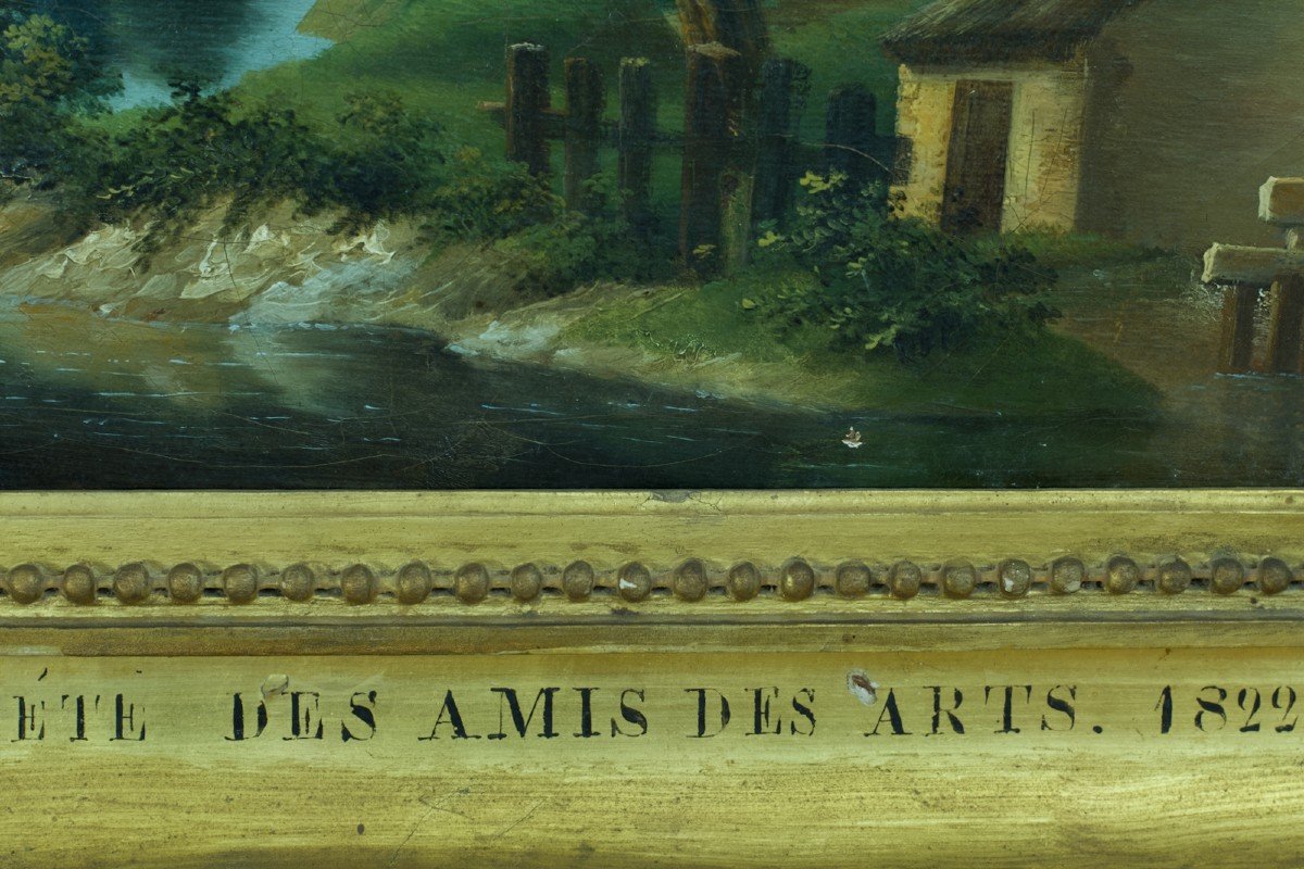 Tableau Ancien Paysage Cascade Aqueduc Ruine Romaine Soc. Amis des Arts 1822  19e Cadre-photo-5