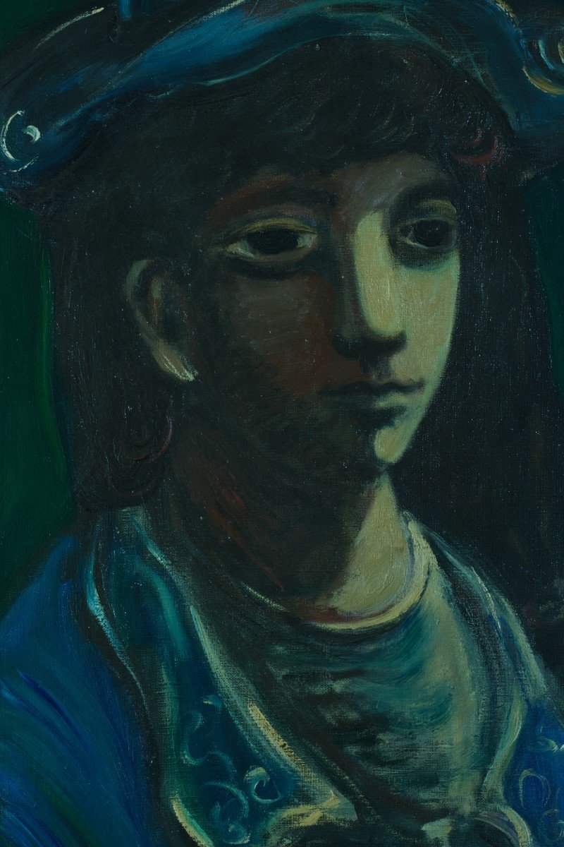 Sylvain Vigny  Grand Tableau moderne  Portait De Jeune Fille  En Bleu Expressionnisme  Nice XX-photo-3