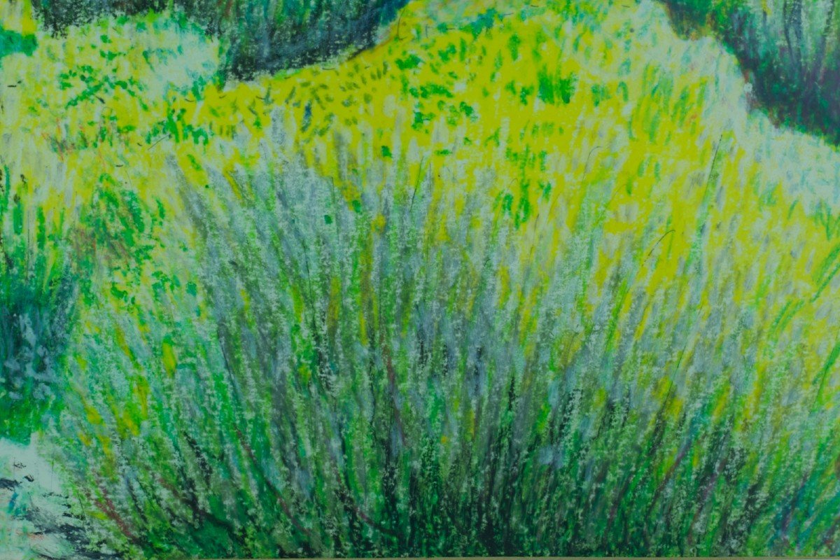 René Riey Beautiful Old Drawing Impressionist Light Effect The Lavender Juan Les Pins Landscape-photo-3