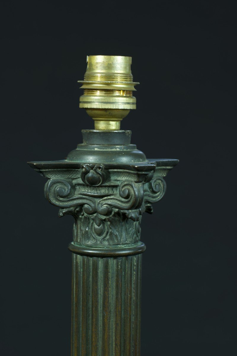 Antique Large Bronze Lamp Base Column Greece Corinthian Capital 19th-photo-3