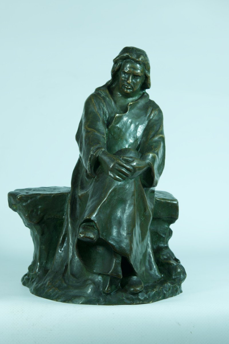 Ancien Bronze Portrait De Balzac Assis Sur Un Banc Alexandre Falguiere 1900-photo-2