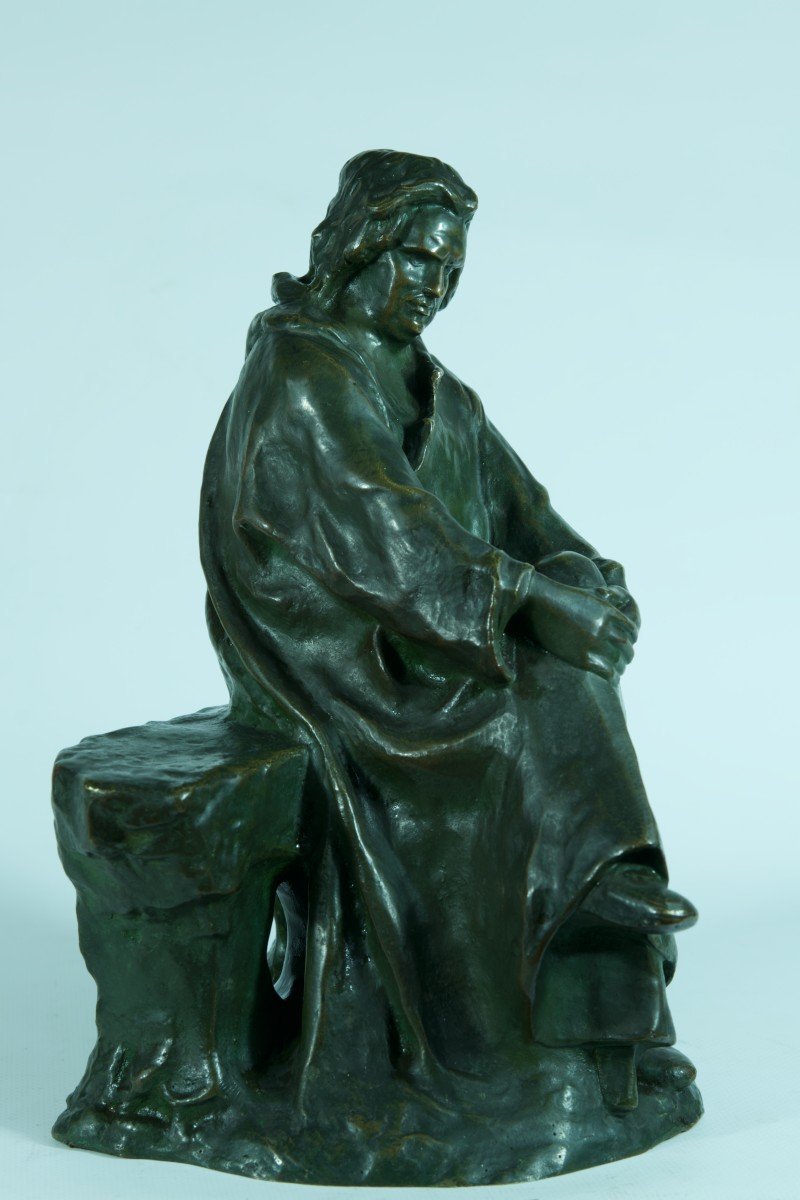 Ancien Bronze Portrait De Balzac Assis Sur Un Banc Alexandre Falguiere 1900-photo-3