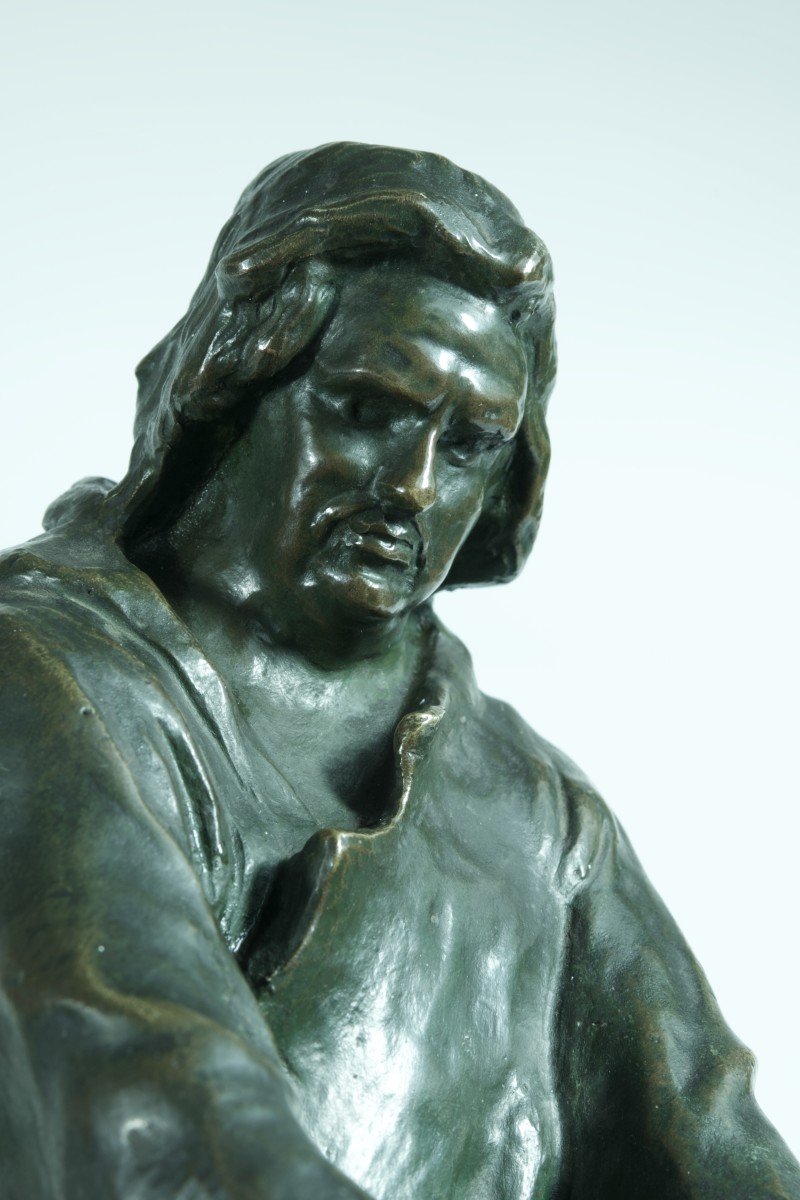 Antique Bronze Portrait Of Balzac Seated On A Bench Alexandre Falguiere 1900-photo-3