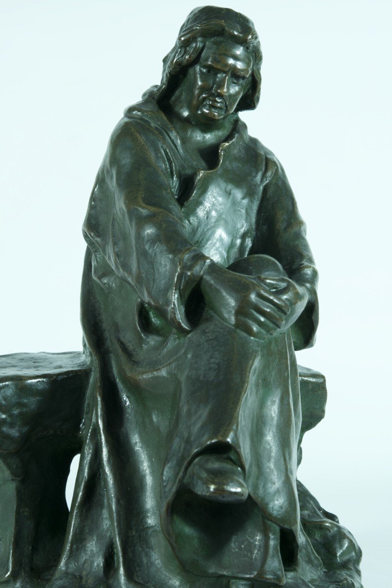 Antique Bronze Portrait Of Balzac Seated On A Bench Alexandre Falguiere 1900-photo-4