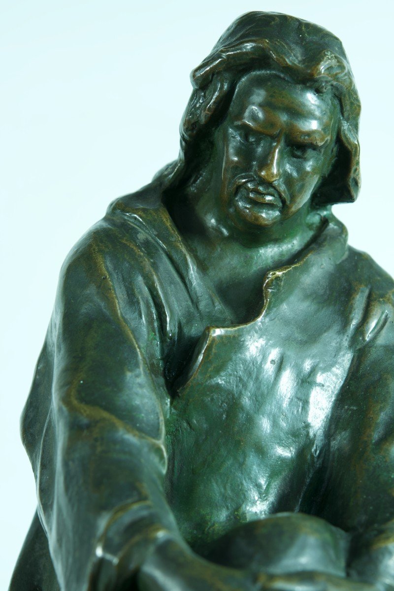 Ancien Bronze Portrait De Balzac Assis Sur Un Banc Alexandre Falguiere 1900-photo-1