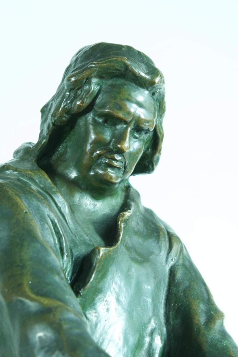 Ancien Bronze Portrait De Balzac Assis Sur Un Banc Alexandre Falguiere 1900-photo-2