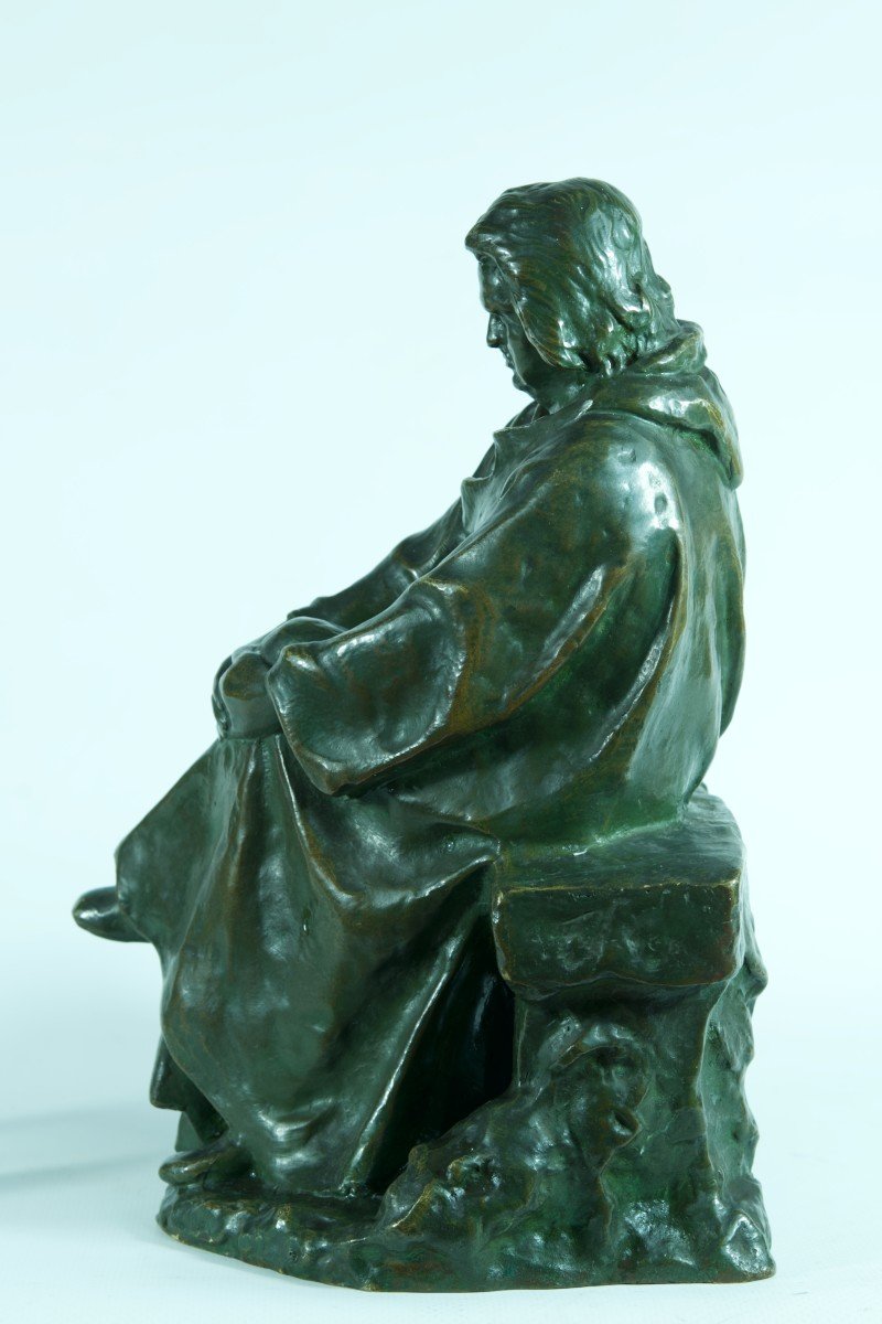 Ancien Bronze Portrait De Balzac Assis Sur Un Banc Alexandre Falguiere 1900-photo-3