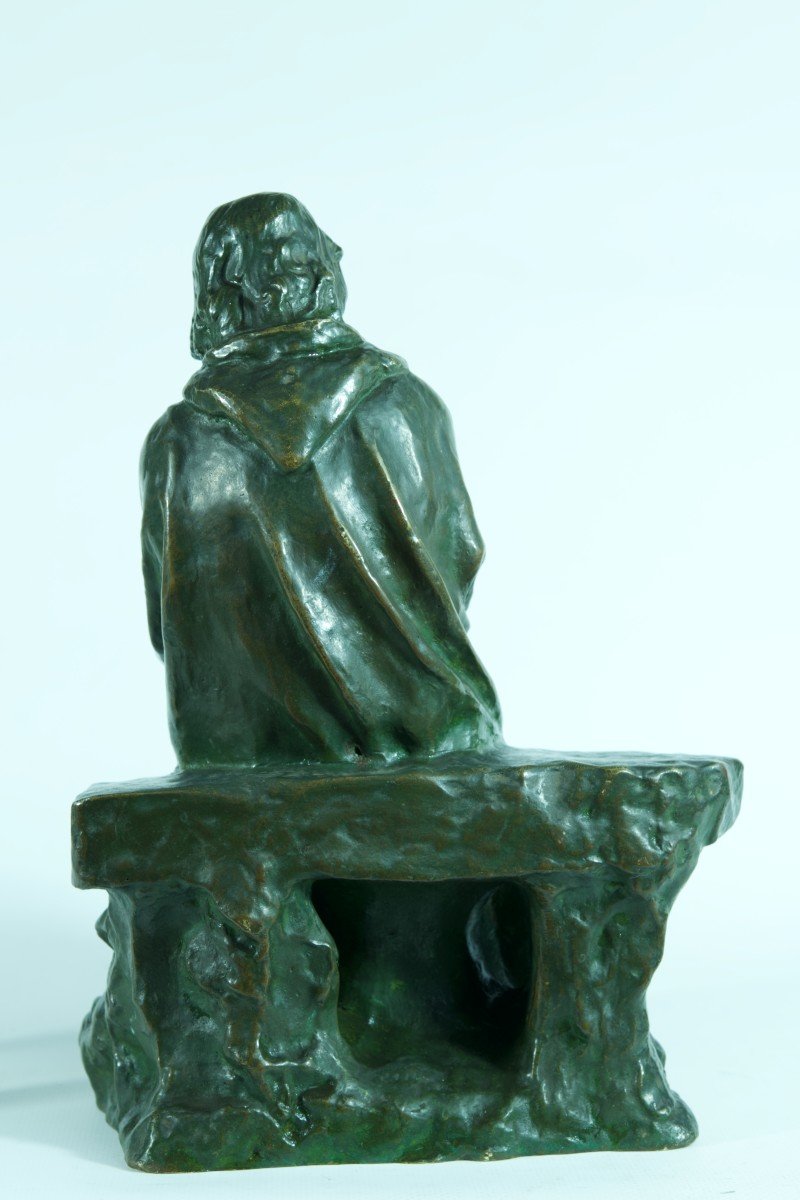 Ancien Bronze Portrait De Balzac Assis Sur Un Banc Alexandre Falguiere 1900-photo-4