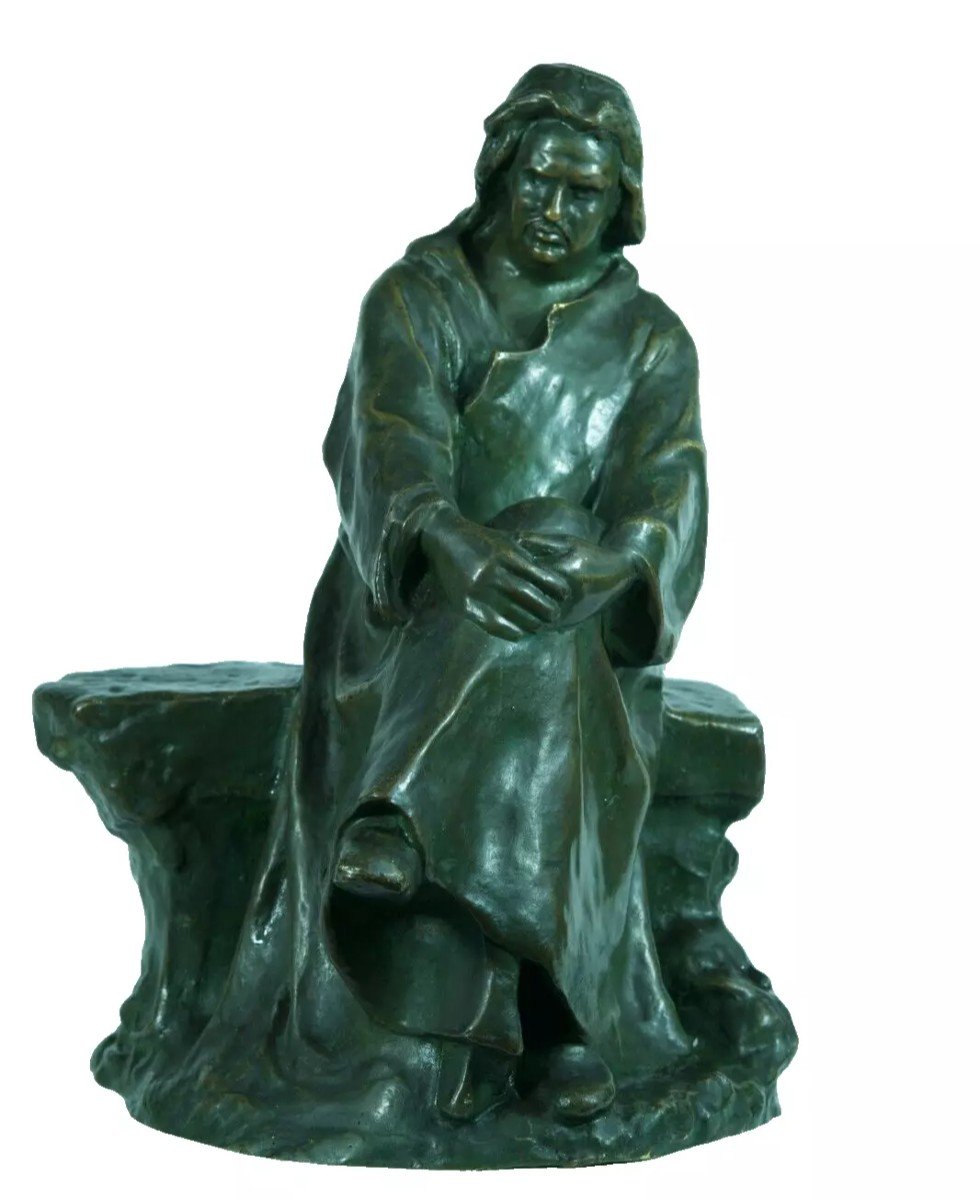 Ancien Bronze Portrait De Balzac Assis Sur Un Banc Alexandre Falguiere 1900-photo-6