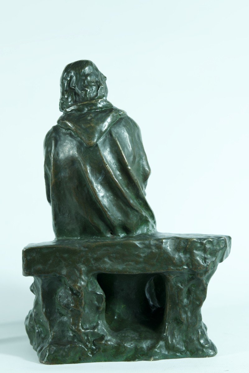 Antique Bronze Portrait Of Balzac Seated On A Bench Alexandre Falguiere 1900-photo-2