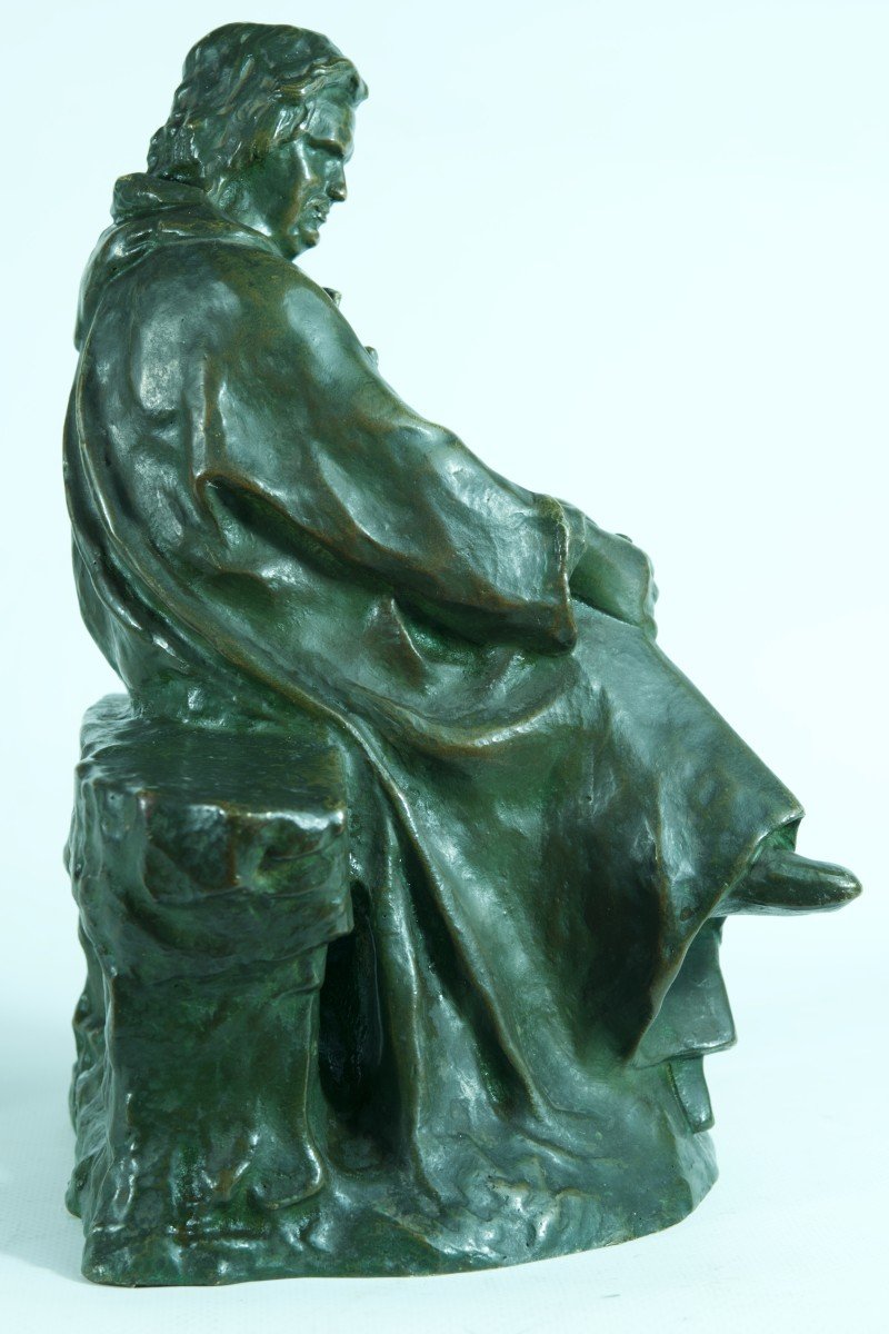 Ancien Bronze Portrait De Balzac Assis Sur Un Banc Alexandre Falguiere 1900