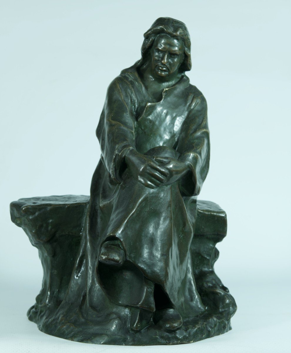 Antique Bronze Portrait Of Balzac Seated On A Bench Alexandre Falguiere 1900