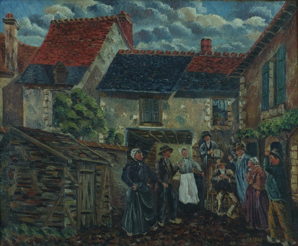 Raymond  Besse Tableau  Danse Musique Bal Auvergne Cabrette Accordéon Village  Art Populaire