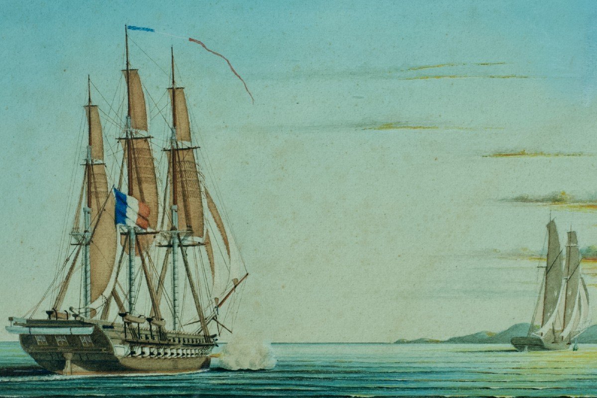 Dessin Ancien Marine bataille navale Frégate Française Napoléon Mer Méditerranée 19-photo-4