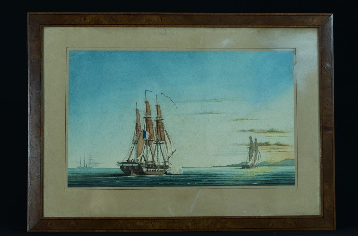 Dessin Ancien Marine bataille navale Frégate Française Napoléon Mer Méditerranée 19-photo-7