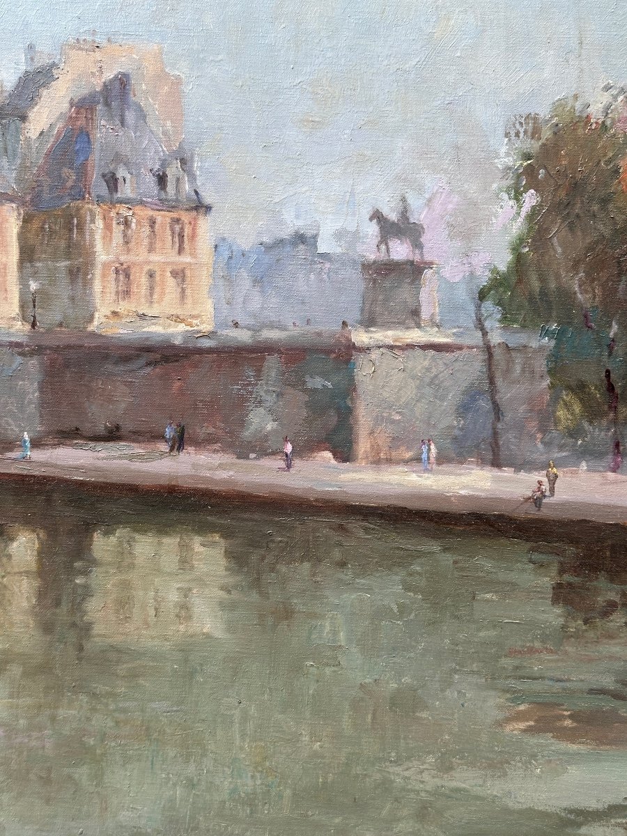 Fran Baro Grand Tableau Ancien  Paris La Seine à l'île De La Cité Paris 102cm Hst-photo-2