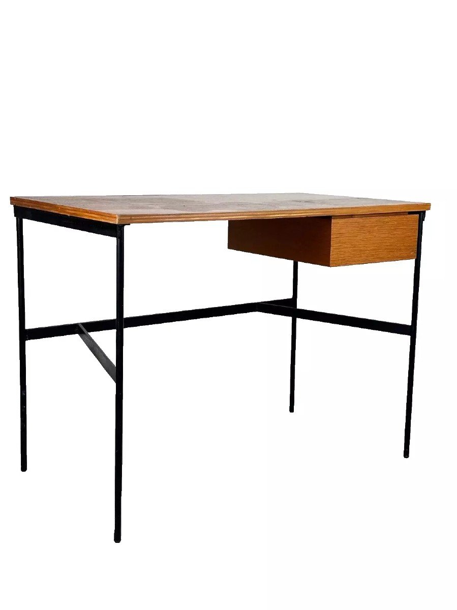 Pierre Paulin. Old Vintage Design Desk 1950 Black Lacquered Metal Deco Thonet 20th Century-photo-2