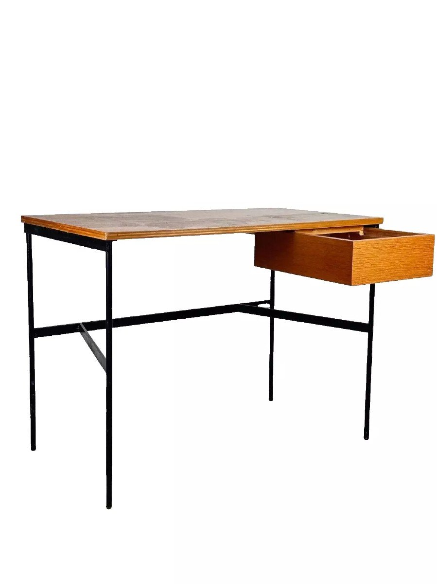 Pierre Paulin. Old Vintage Design Desk 1950 Black Lacquered Metal Deco Thonet 20th Century-photo-3