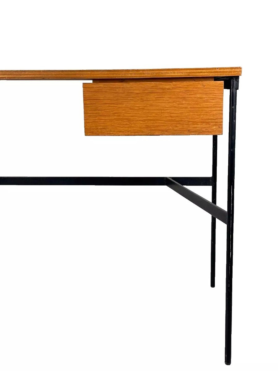 Pierre Paulin. Old Vintage Design Desk 1950 Black Lacquered Metal Deco Thonet 20th Century-photo-4