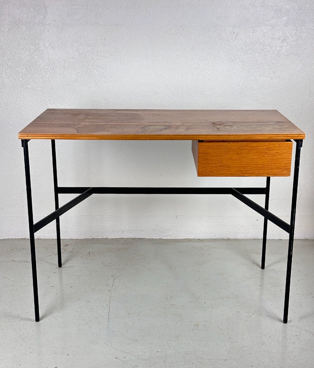 Pierre Paulin. Old Vintage Design Desk 1950 Black Lacquered Metal Deco Thonet 20th Century-photo-1