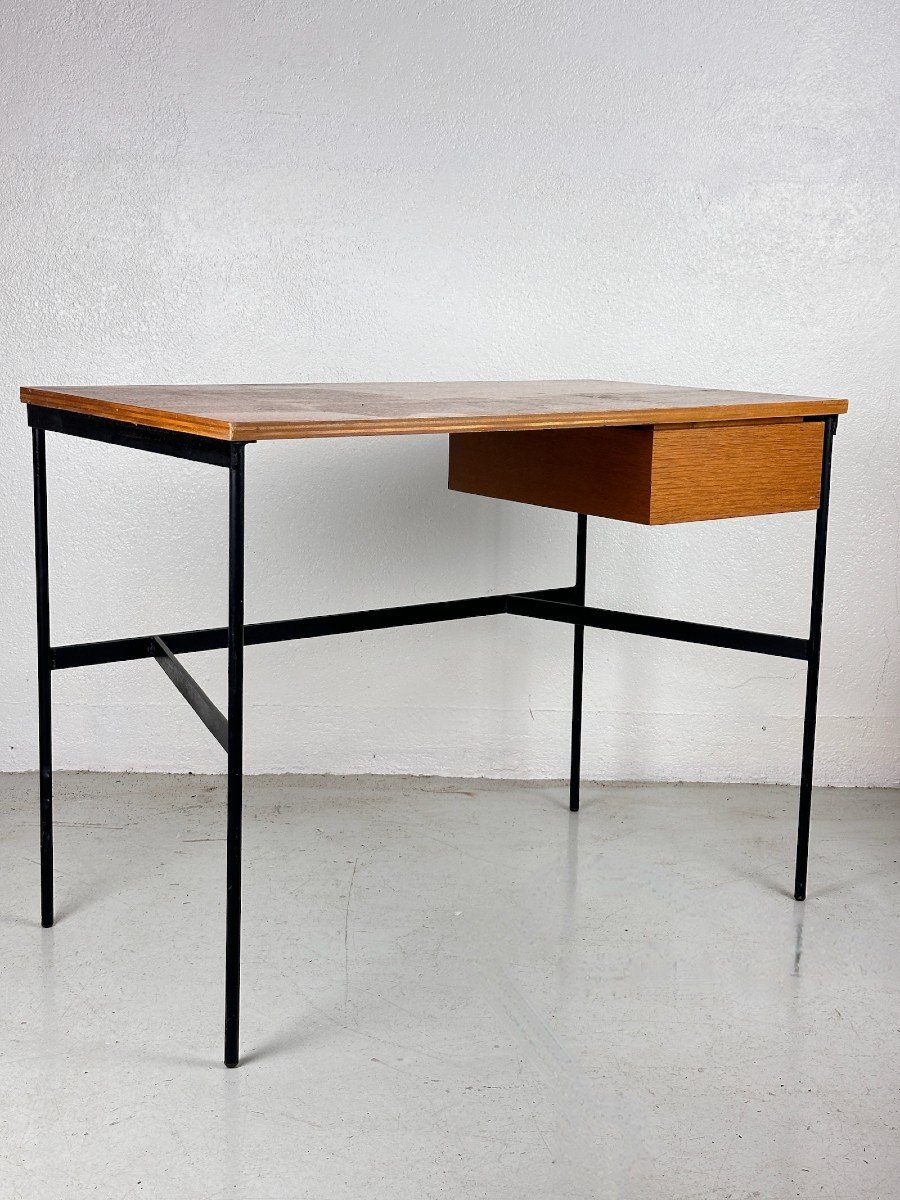 Pierre Paulin. Old Vintage Design Desk 1950 Black Lacquered Metal Deco Thonet 20th Century-photo-2