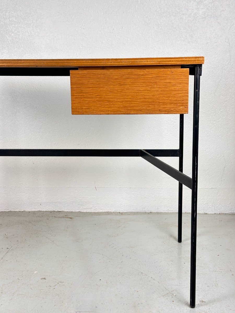 Pierre Paulin. Old Vintage Design Desk 1950 Black Lacquered Metal Deco Thonet 20th Century-photo-5