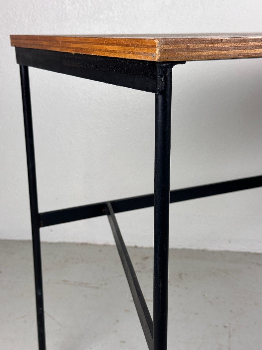 Pierre Paulin. Old Vintage Design Desk 1950 Black Lacquered Metal Deco Thonet 20th Century-photo-6