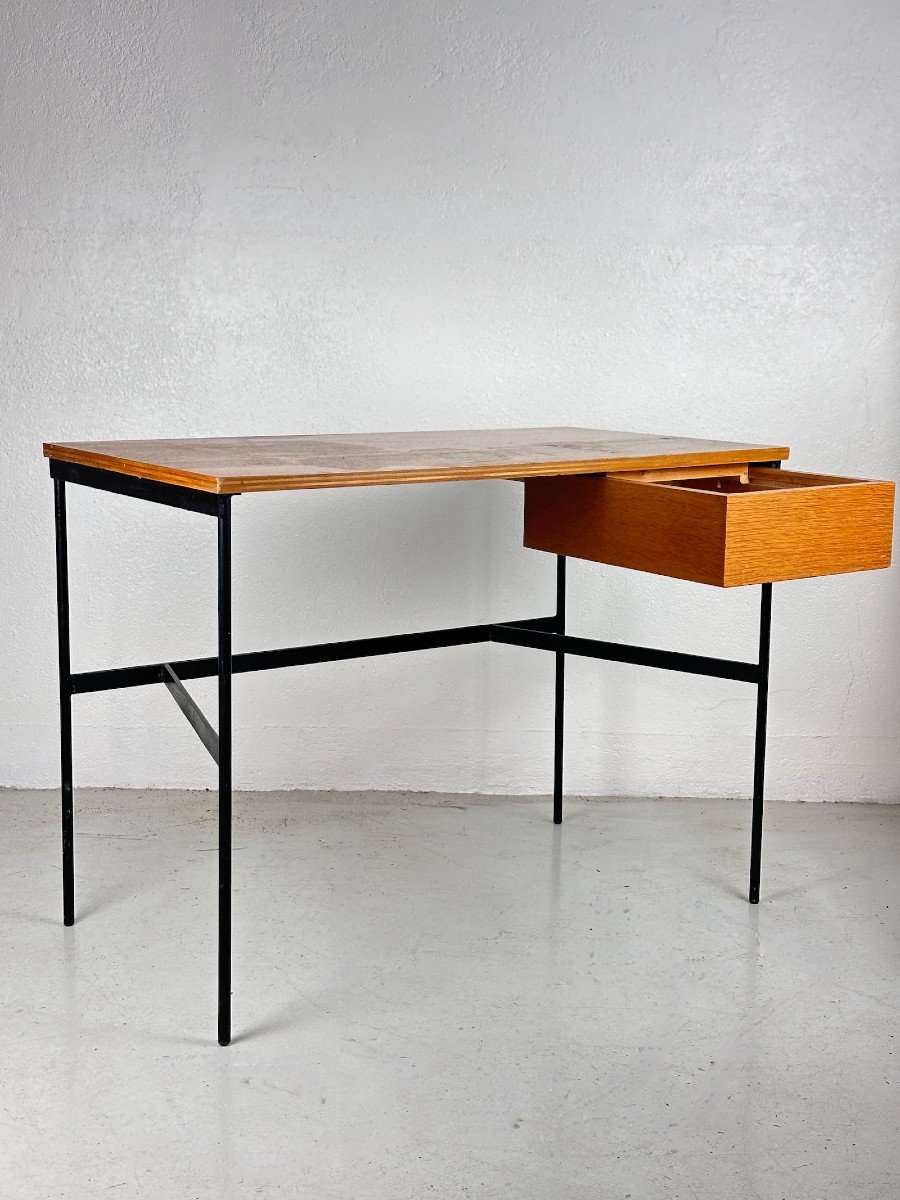 Pierre Paulin. Old Vintage Design Desk 1950 Black Lacquered Metal Deco Thonet 20th Century-photo-7