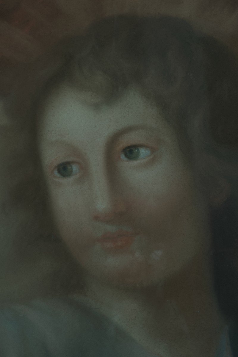 Ancien Portrait d'Enfant Christ Majesté Pastel Sous Verre Louis XVI Cadre Bois-photo-4