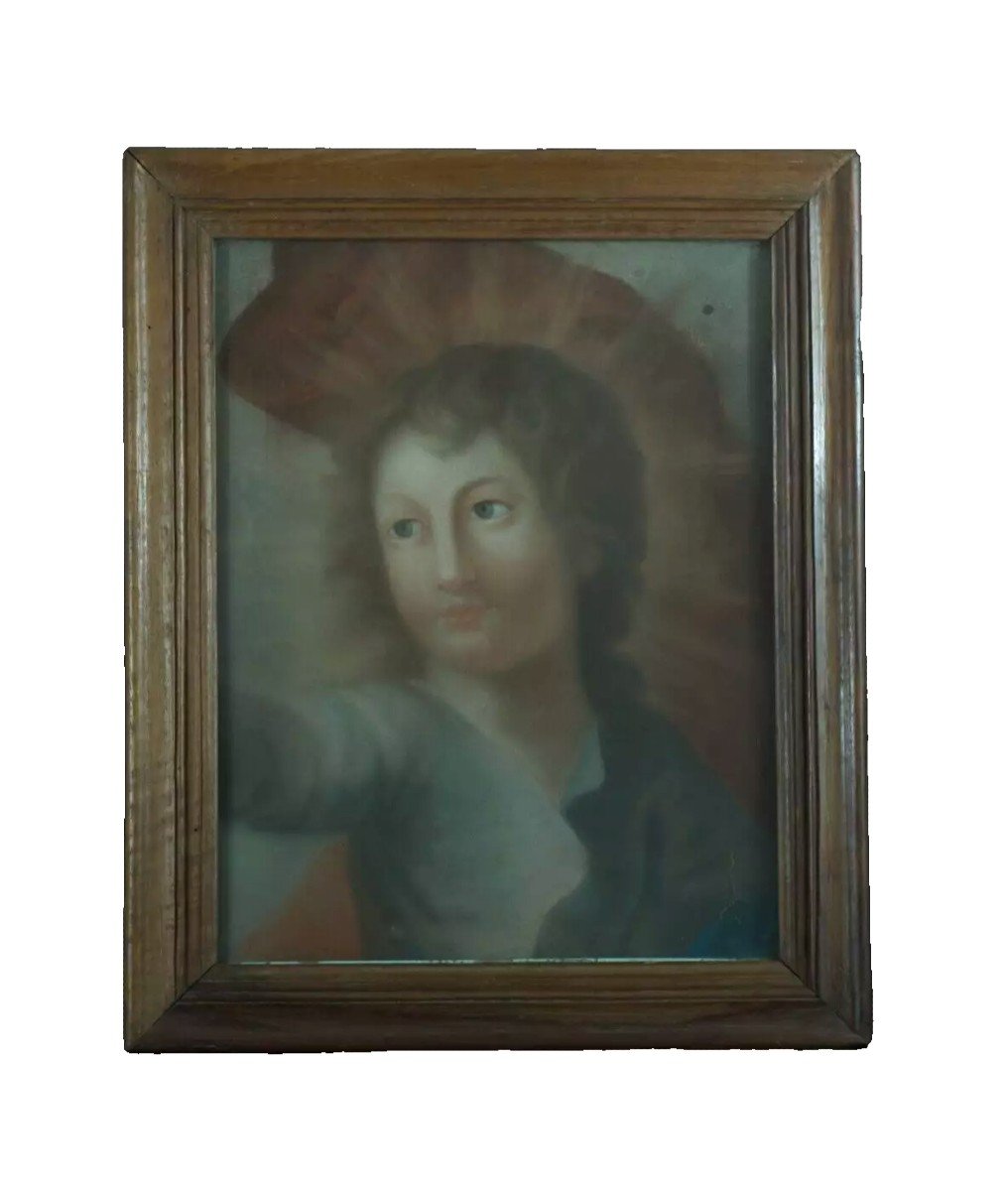 Ancien Portrait d'Enfant Christ Majesté Pastel Sous Verre Louis XVI Cadre Bois-photo-4