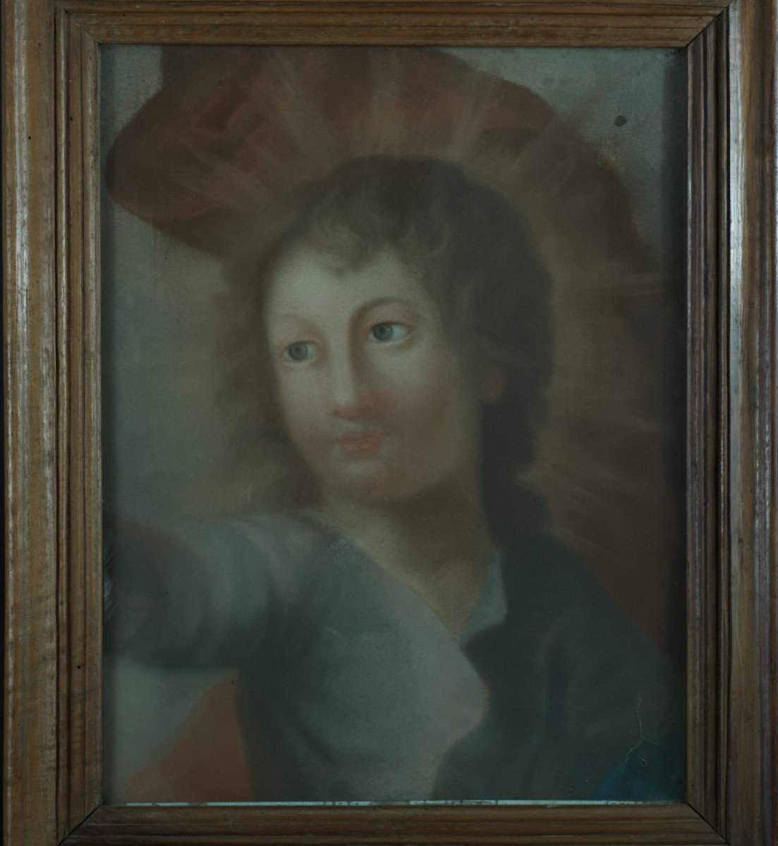 Ancien Portrait d'Enfant Christ Majesté Pastel Sous Verre Louis XVI Cadre Bois