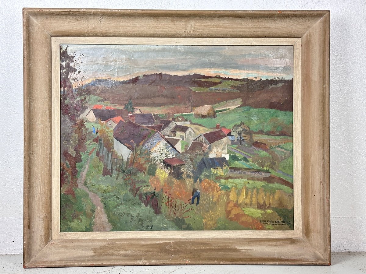 Pierre-eugène Clairin Tableau Ancien Paysage Animé Bretagne Normandie Paysans 1942 Hst-photo-2