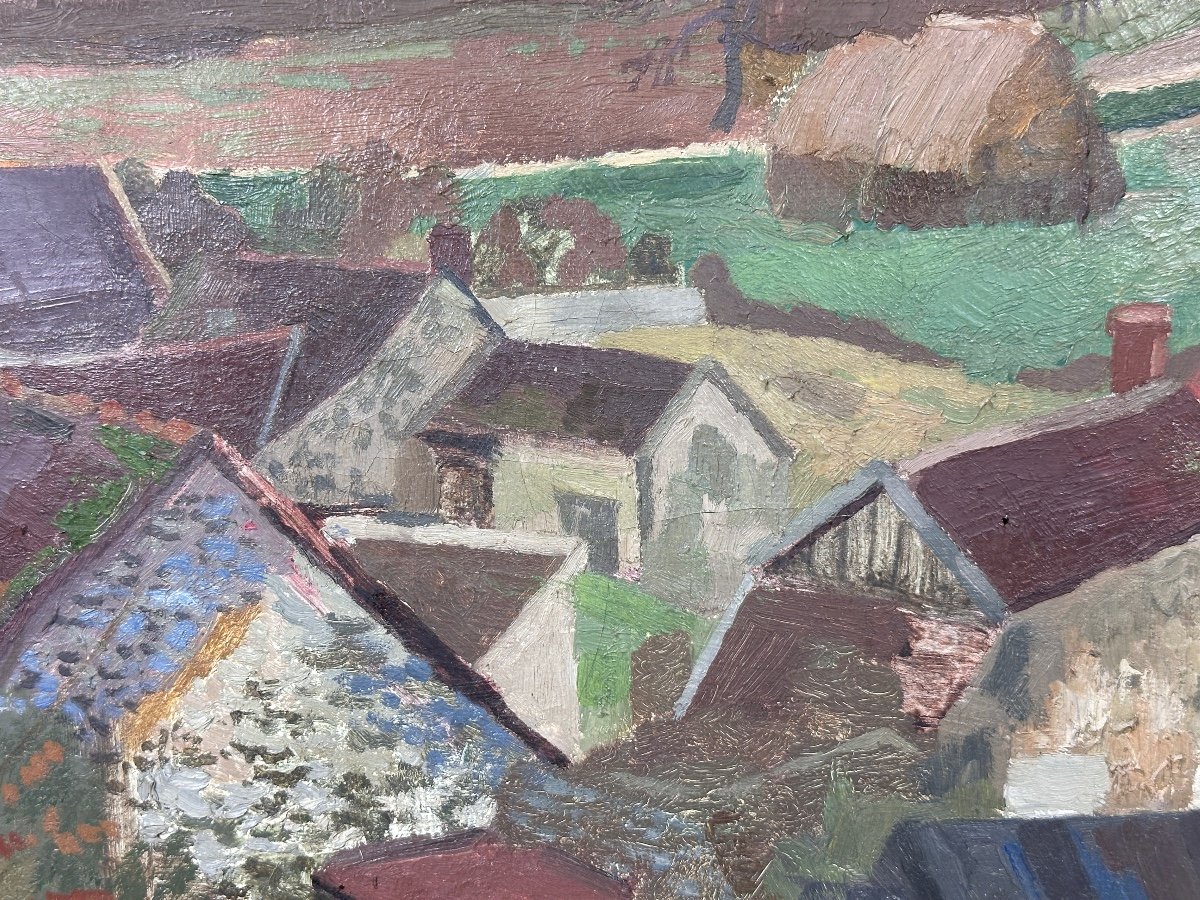 Pierre-eugène Clairin Tableau Ancien Paysage Animé Bretagne Normandie Paysans 1942 Hst-photo-4