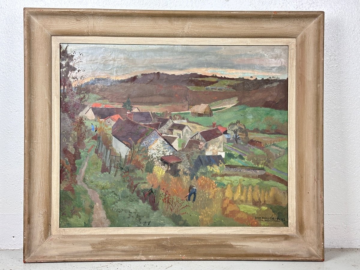 Pierre-eugène Clairin Tableau Ancien Paysage Animé Bretagne Normandie Paysans 1942 Hst-photo-7