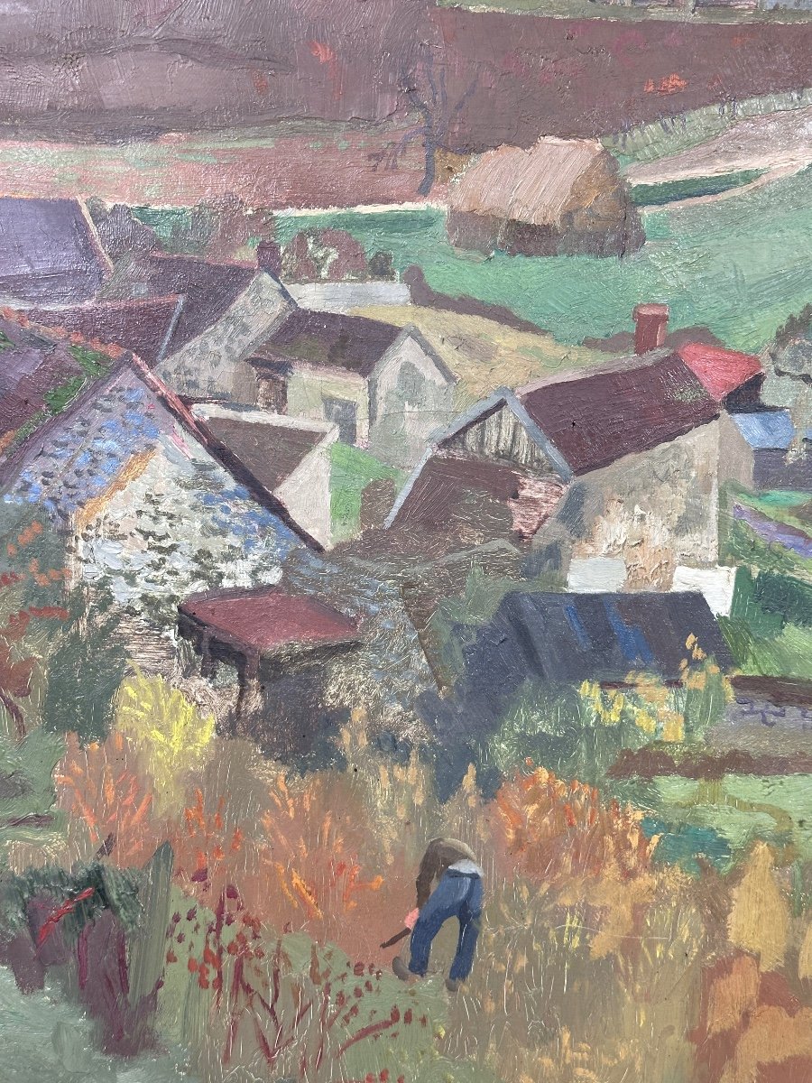 Pierre-eugène Clairin Tableau Ancien Paysage Animé Bretagne Normandie Paysans 1942 Hst