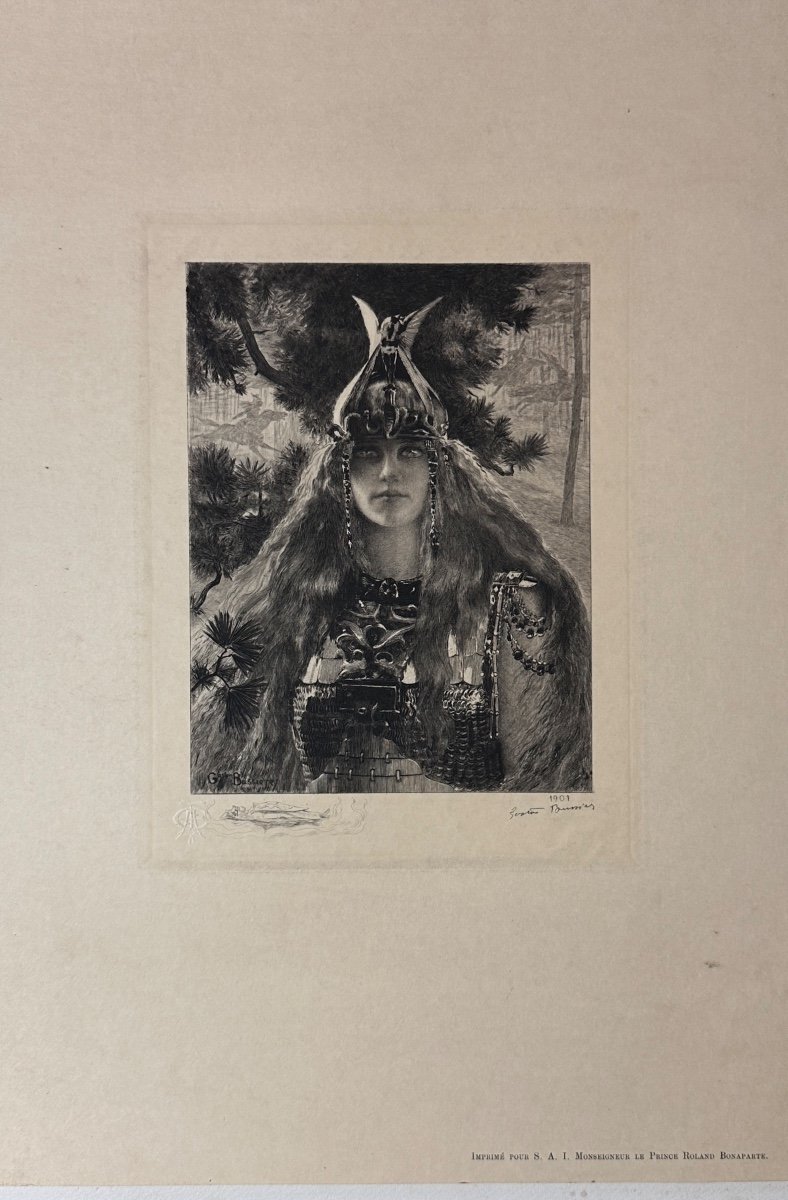 Gaston Bussiere Old Symbolist Engraving Portrait Walkirie Wagner Peladan Brunhilde Opera -photo-1