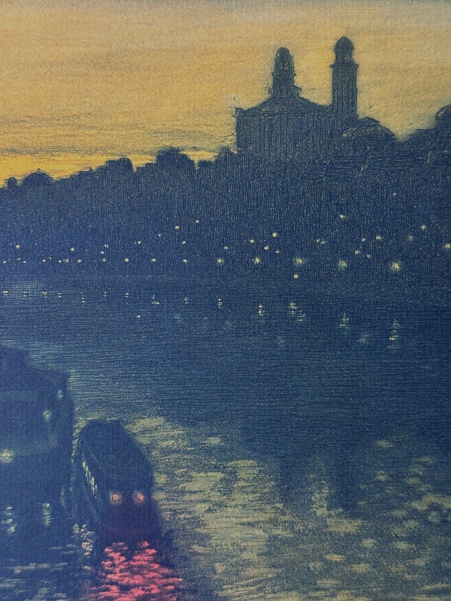 Charles Houdard Ancienne Gravure  Paris La Seine La Nuit  Japonisme Nabis Art Nouveau 1902-photo-3