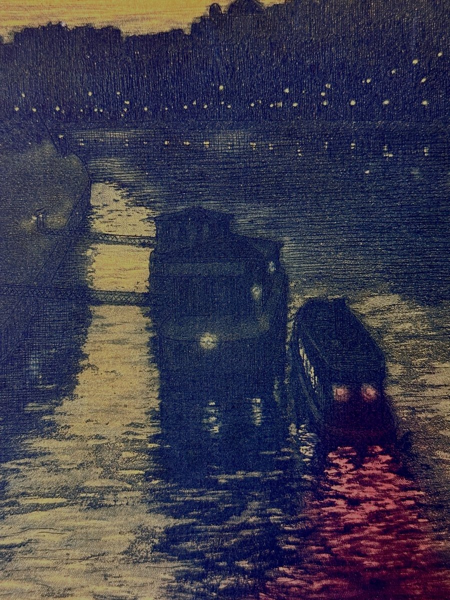 Charles Houdard Ancienne Gravure  Paris La Seine La Nuit  Japonisme Nabis Art Nouveau 1902-photo-1