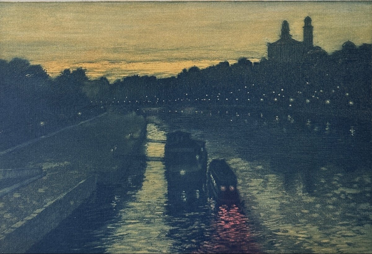 Charles Houdard Ancienne Gravure  Paris La Seine La Nuit  Japonisme Nabis Art Nouveau 1902-photo-7