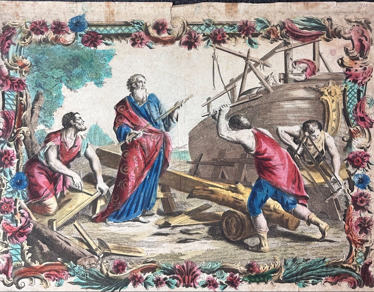 Giovanni Volpato Antique Large Color Engraving Noah's Ark Old Testament 18th Remondini-photo-3