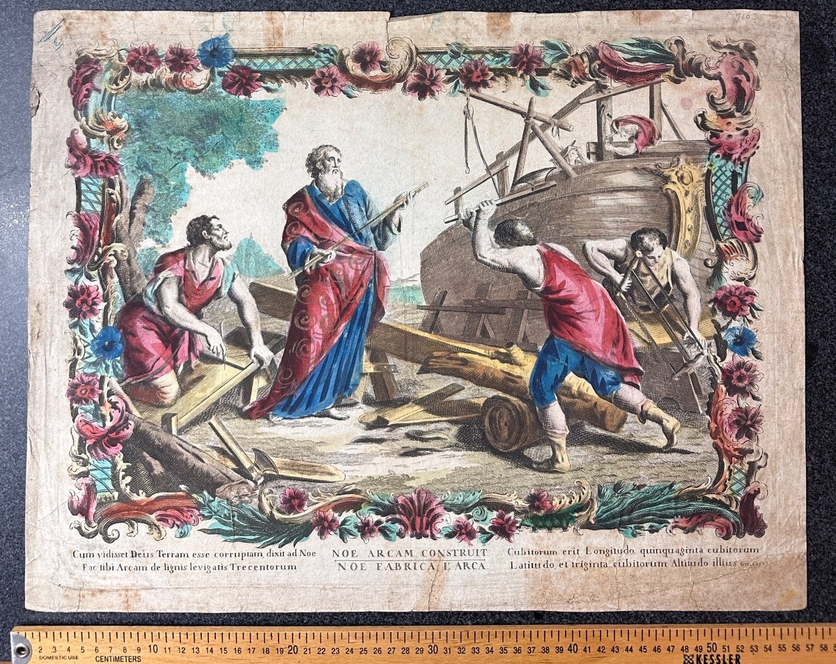 Giovanni Volpato Antique Large Color Engraving Noah's Ark Old Testament 18th Remondini-photo-4