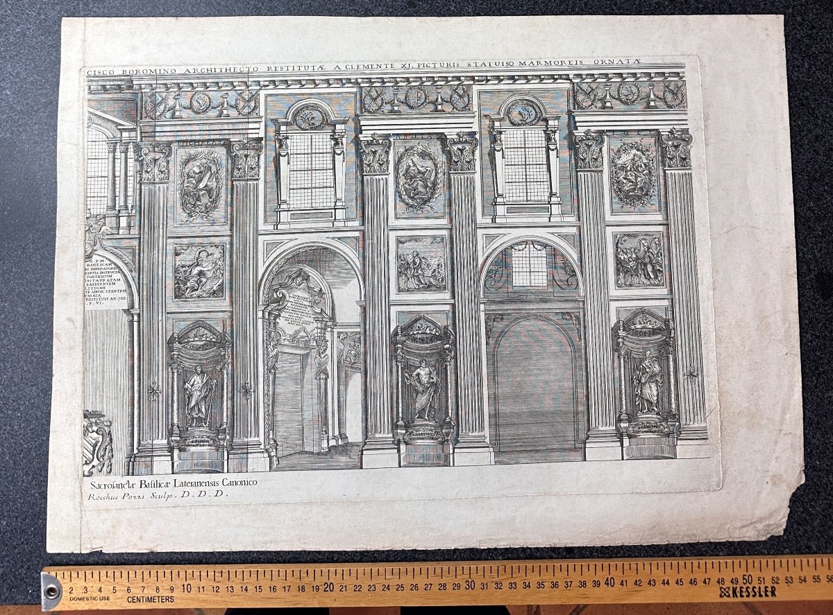 Rocco Pozzi Ancienne Gravure Rome Architecture Vue De Temple Rome 18e Latran Italie -photo-2