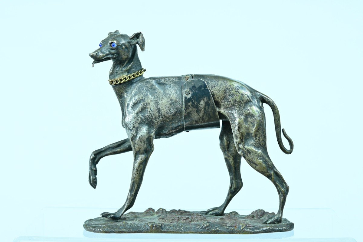 Alphonse Giroux Antique Bronze Animal Greyhound Sulphide Card Holder System 19th-photo-2