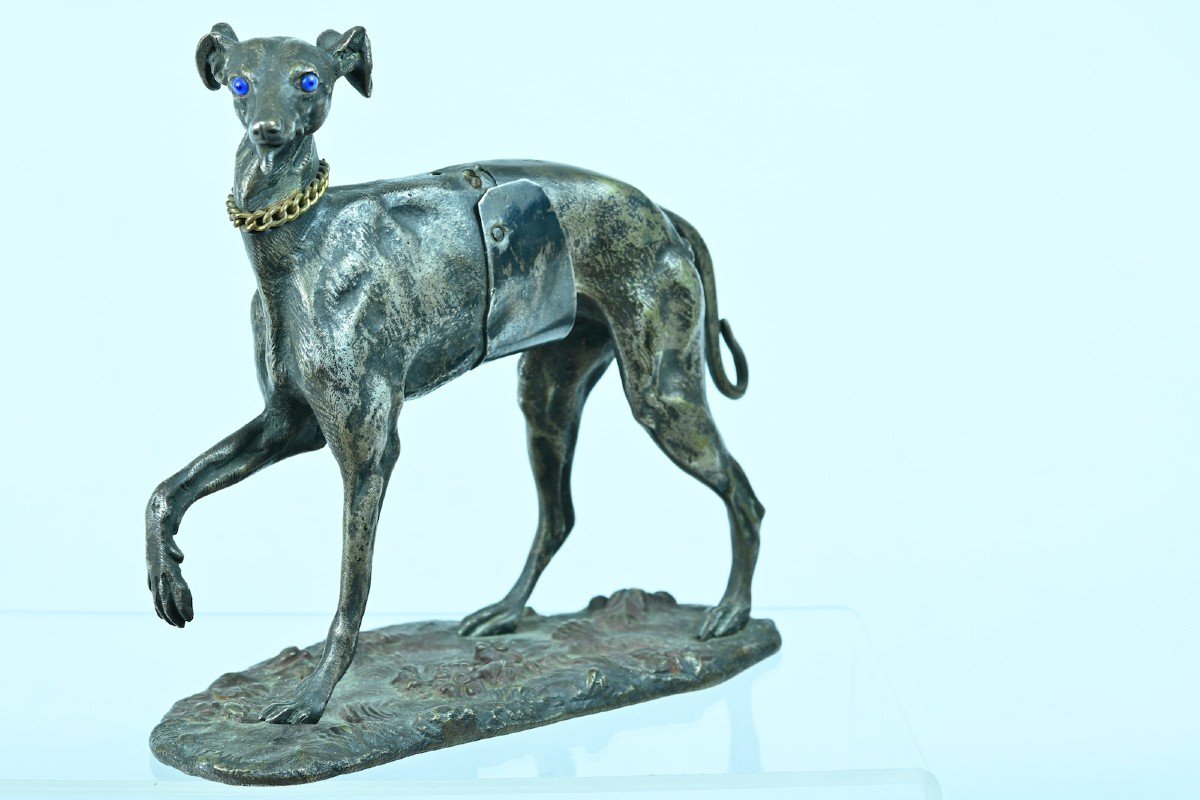 Alphonse Giroux Antique Bronze Animal Greyhound Sulphide Card Holder System 19th-photo-3