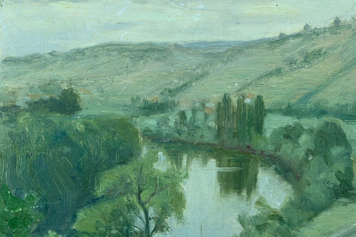 Chauvelot Old Painting Impressionist Landscape Banks Of The Lot River Animated Albas-photo-3