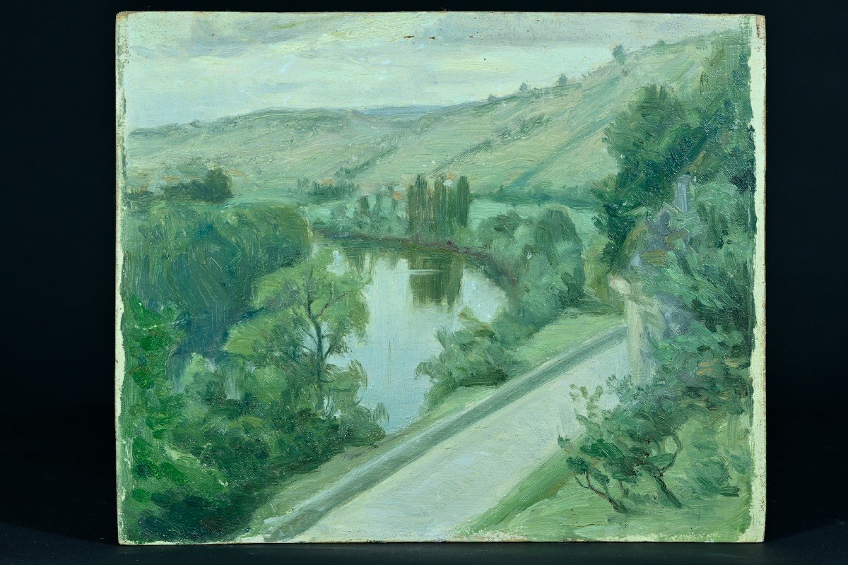 Chauvelot Old Painting Impressionist Landscape Banks Of The Lot River Animated Albas-photo-4