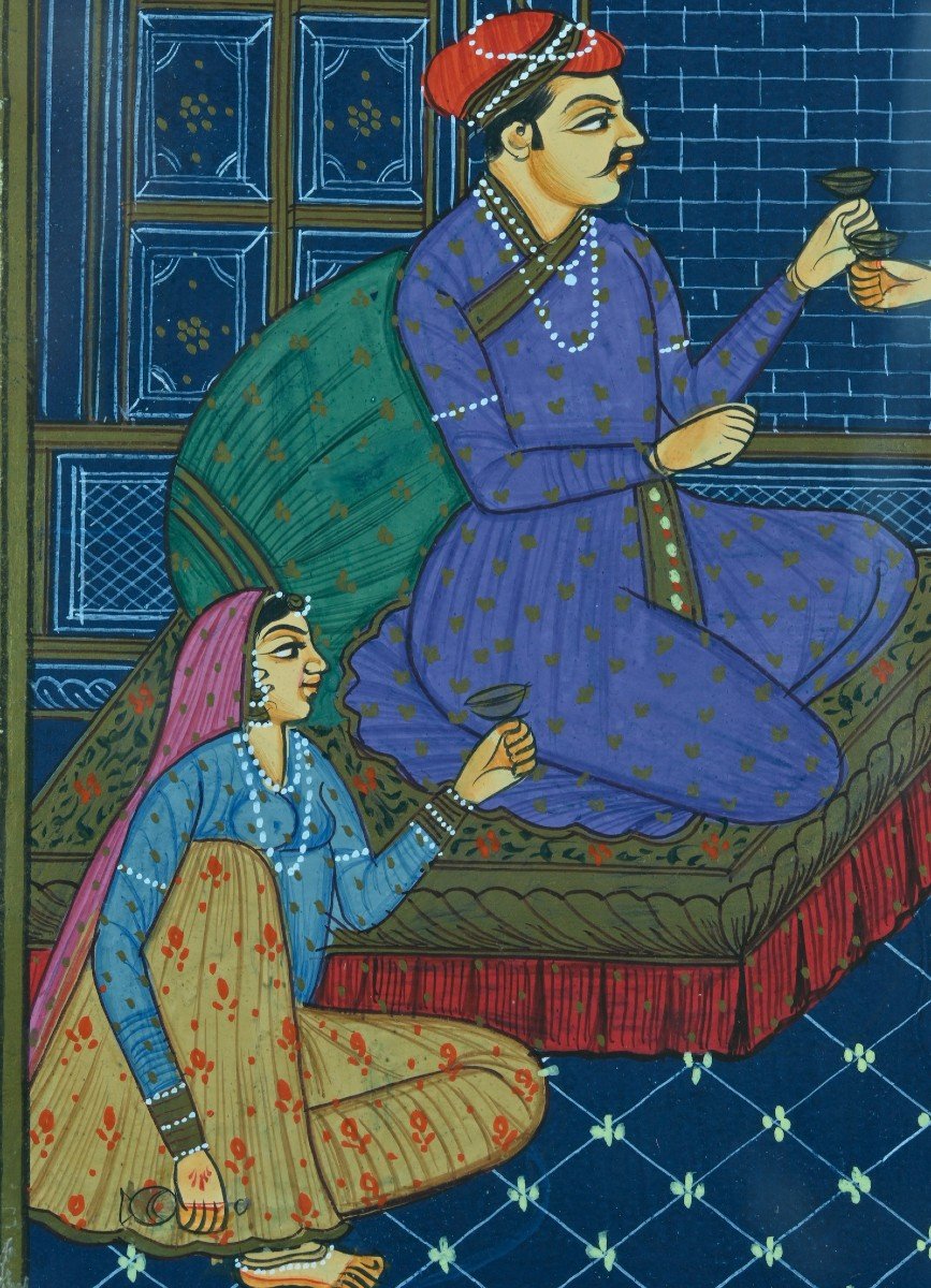 Old Painting The Medical Visit India Urdu Ayurveda Gouache Science Doctor Illumination 