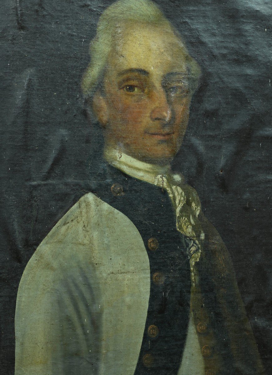 Tableau Ancien Portrait d'Homme De Qualité Louis XV Costume Cadre Bois Doré Hst-photo-2