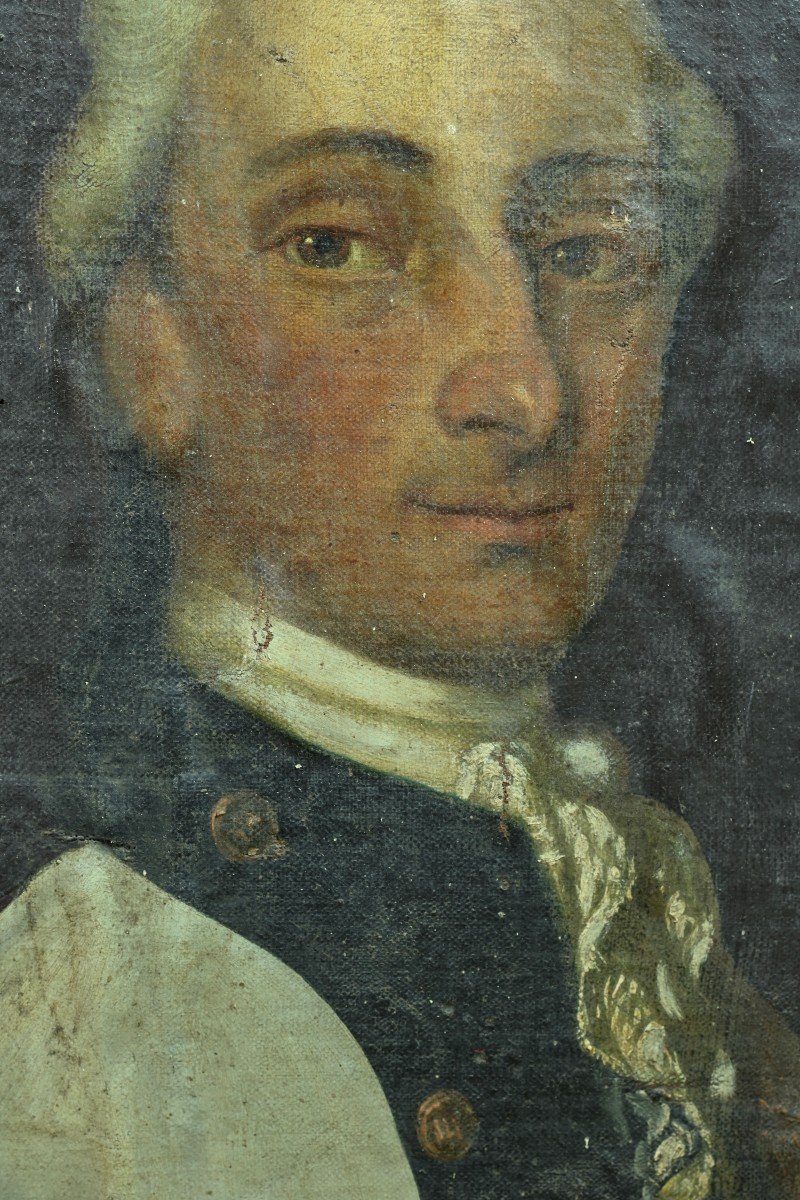 Tableau Ancien Portrait d'Homme De Qualité Louis XV Costume Cadre Bois Doré Hst-photo-3