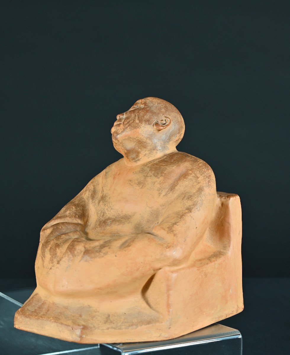 Gaston Hauchecorne Antique Sculpture Chinese Beatific Ecstasy Portrait Buddha Art Deco-photo-4